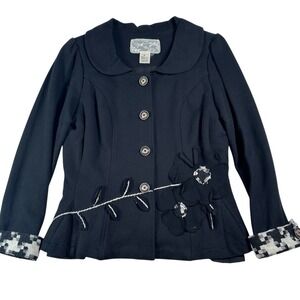 Nick & Mo Anthropologie Women's Button Up Floral Embroidered Blazer Jacket SMALL